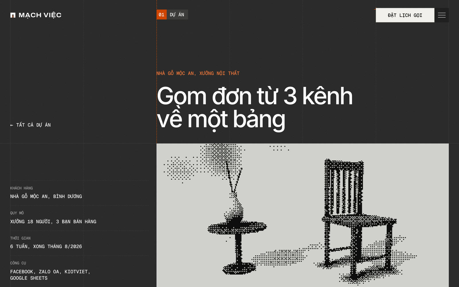 Màn hình đầu của trang Dự án, kiểu Dịch vụ tự động hóa trên máy tính