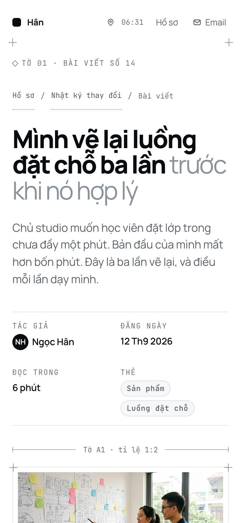 Màn hình đầu của trang Bài viết, kiểu Hồ sơ bản vẽ trên điện thoại