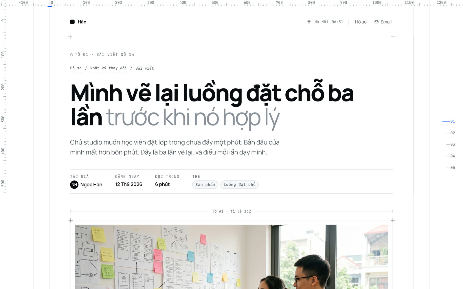 Màn hình đầu của trang Bài viết, kiểu Hồ sơ bản vẽ trên máy tính