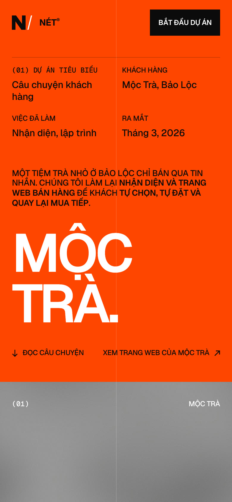 Màn hình đầu của trang Dự án tiêu biểu, kiểu Studio sáng tạo trên điện thoại